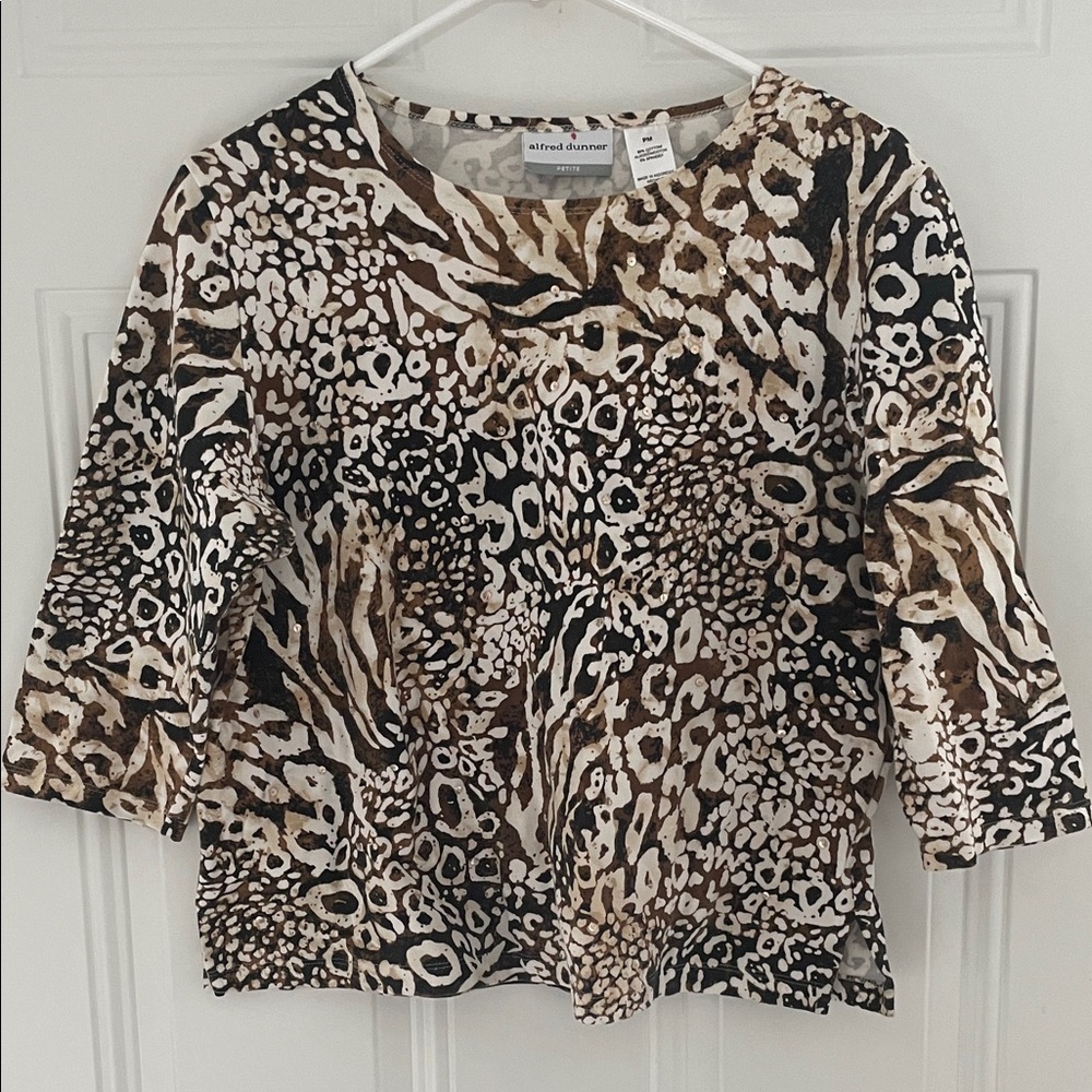 Alfred Dunner Brown and Black Animal-Print Round Neck Tunic